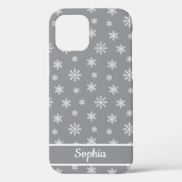 Funda Para iPhone 12 Snowflakes Nombre personalizado del patrón gris