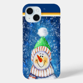 Funda Para iPhone 15 Snowman sonriente con Gorra floffy Stocking