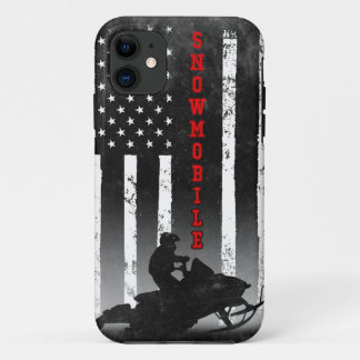 Funda Para iPhone 11 SNOWMOBILE AMERICAN FLAG NEGRO Sled Winter Sport R