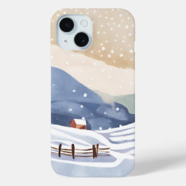 Funda Para iPhone 15 Snowy Hillside | Invierno acuarela