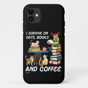 Funda Para iPhone 11 SOBREVIVIR EN GATOS, LIBROS Y CAFÉ lindo gato grac