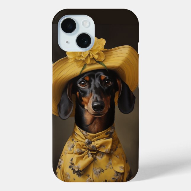 Funda De Case-Mate Para iPhone Sofisticado Dachshund en amarillo (Reverso )