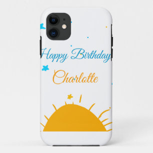 Funda Para iPhone 11 Sol amarillo estrellas azules feliz cumpleaños agr