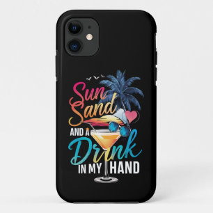 Funda Para iPhone 11 Sol Arena y una Bebida en mi Mano Crucero de Playa