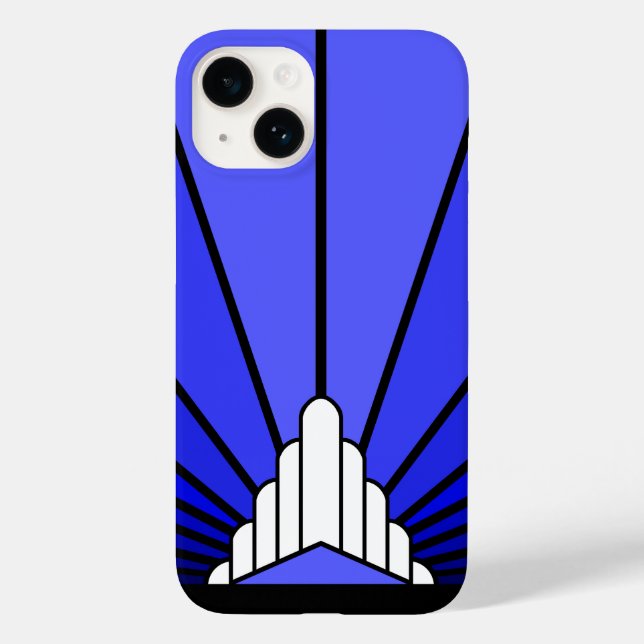 Funda De Case-Mate Para iPhone Sol Art Decó en azul (Reverso )
