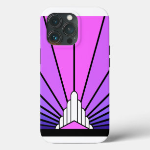 Funda Para iPhone 13 Pro Sol Art Decó en morado y rosa