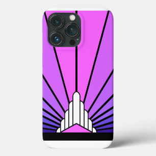 Funda Para iPhone 13 Pro Sol Art Decó en morado y rosa
