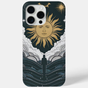 Funda Para iPhone 15 Pro Max Sol cósmico y luna con ilustra de viaje místico