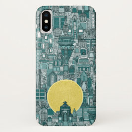 Funda Para iPhone X sol de ciudad espacial verde azulado