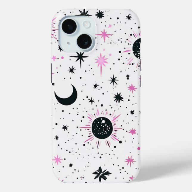 Funda De Case-Mate Para iPhone Sol Luna Estrellas Celestiales Negro y Rosa (Reverso )