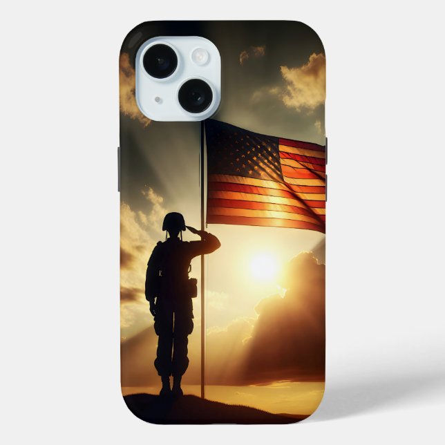 Funda De Case-Mate Para iPhone Soldado norteamericano saludando a la bandera (Reverso )