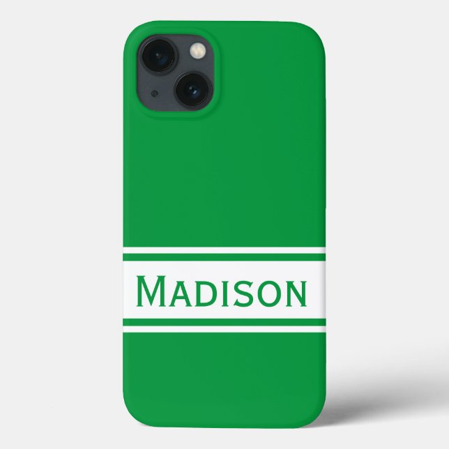 Funda De Case-Mate Para iPhone Sólido Kelly Green White Stripes Nombre moderno (Reverso)