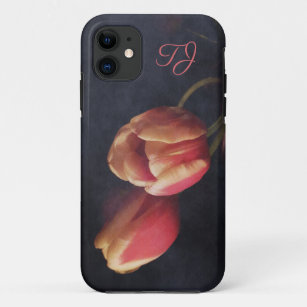 Funda Para iPhone 11 Sólo dos tulipanes y un monograma personalizado