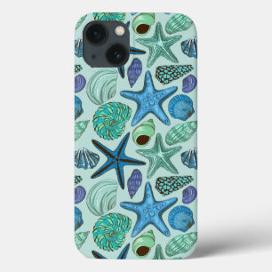 Funda Para iPhone 13 Sombras de Seashells y del modelo azules de las