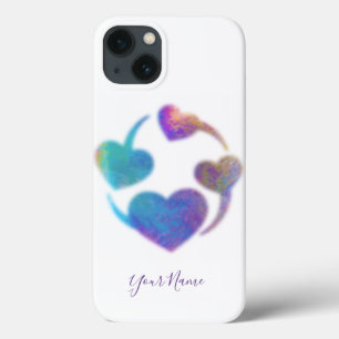 Funda Para iPhone 13 Sombreado corazón de arcoiris con tu nombre