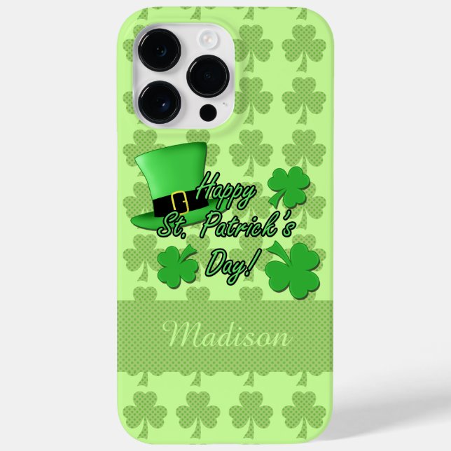 Funda De Case-Mate Para iPhone Sombrero verde top Shamrock St Patricks Monograma  (Reverso)