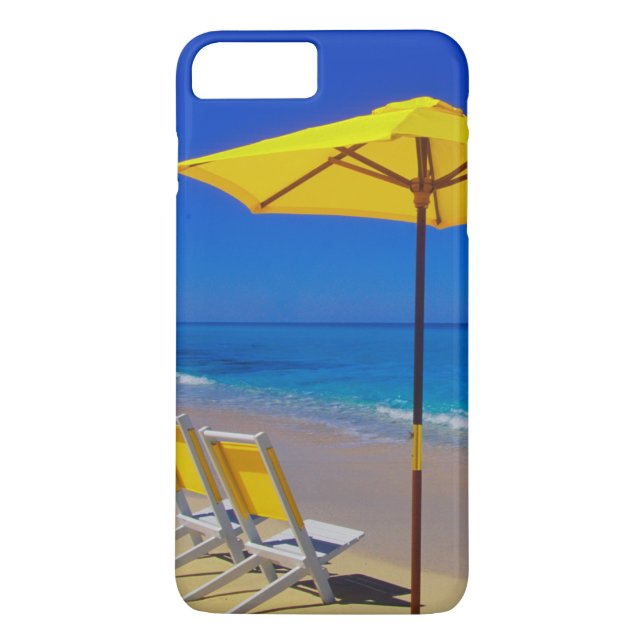 Funda De Case-Mate Para iPhone Sombrilla de playa amarilla y sillas en impecable (Reverso)