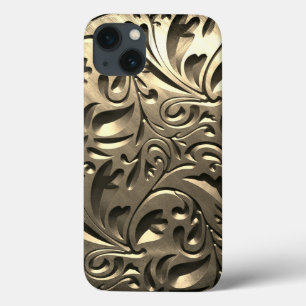 Funda Para iPhone 13 Sonido metalizado elegante dorado con aspecto flor