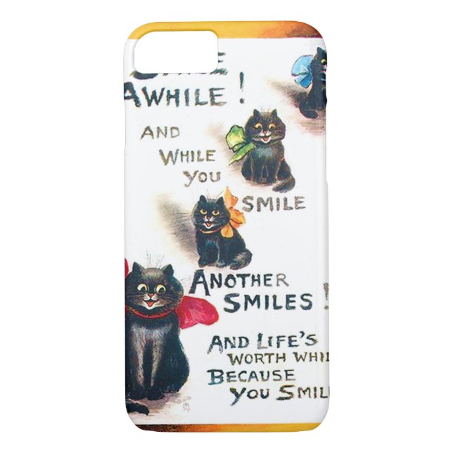 Funda De Case-Mate Para iPhone Sonríe, gato negro, Louis Wain (Reverso)
