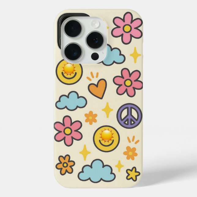 Funda De Case-Mate Para iPhone Sonriente retro y paz (Reverso )