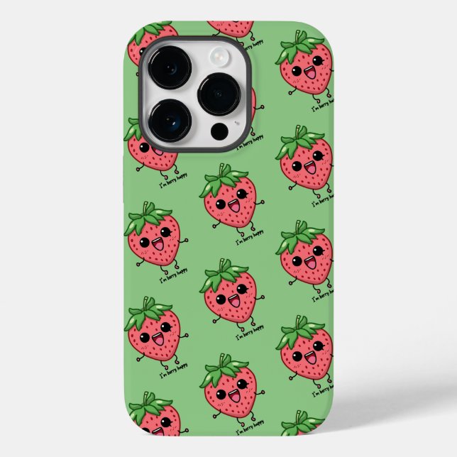Funda De Case-Mate Para iPhone Soy Berry Happy lindo kawaii fresa saltando (Reverso )