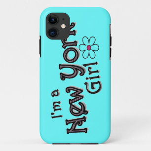 Funda Para iPhone 11 Soy un chica de Nueva York, flor, cubierta azul