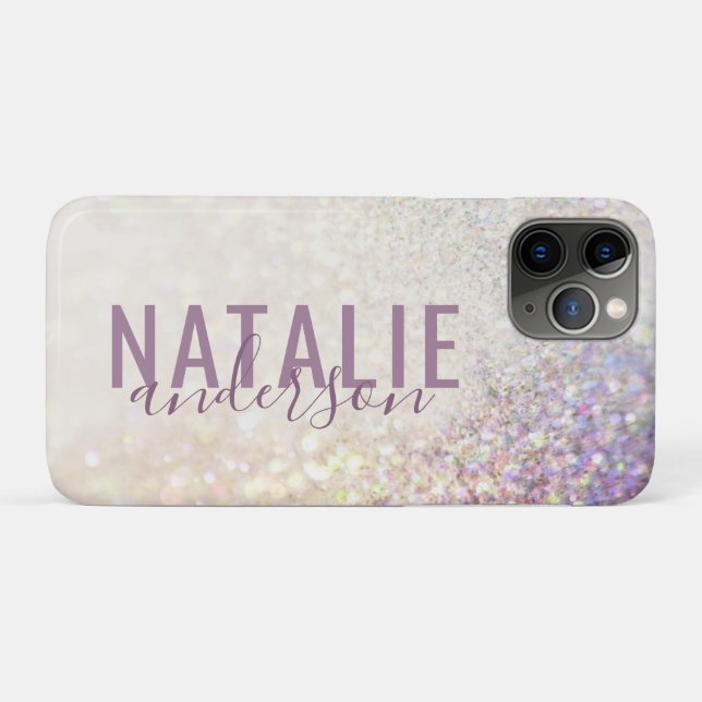 Funda De Case-Mate Para iPhone Sparkly bokeh purpurina púrpura rosa personalizado (Reverso (horizontal))