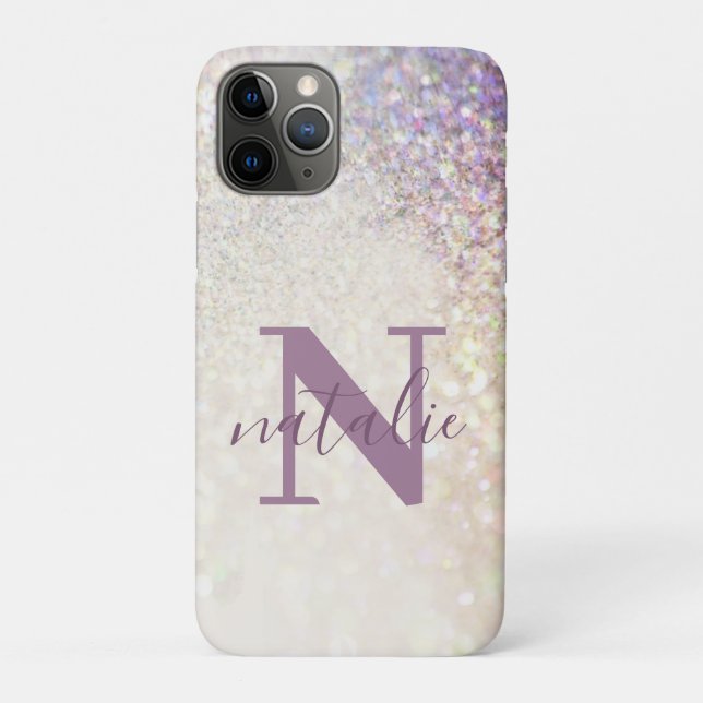 Funda De Case-Mate Para iPhone Sparkly bokeh purpurina púrpura rosa personalizado (Reverso)