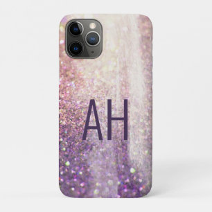 Funda Para iPhone 11 Pro Sparkly bokeh purpurina rosado púrpura iniciales