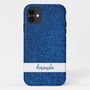 Funda Para iPhone 11 Sparkly Custom Name Girly Blue Purpurina