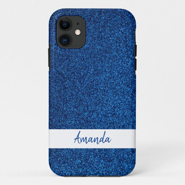 Funda De Case-Mate Para iPhone Sparkly Custom Name Girly Blue Purpurina (Reverso)