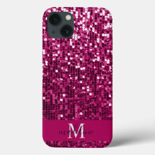 Funda Para iPhone 13 Sparkly Fuchsia Nombre de secuencia rosada/Purpuri