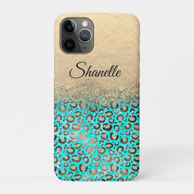 Funda De Case-Mate Para iPhone Sparkly Purpurinoso de Leopardo Turquesa    (Reverso)