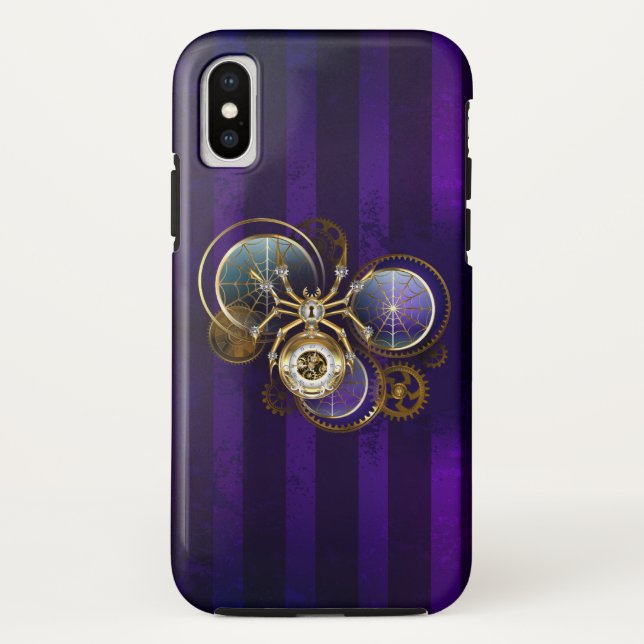 Funda De Case-Mate Para iPhone Spider Steampunk sobre fondo morado (Reverso)