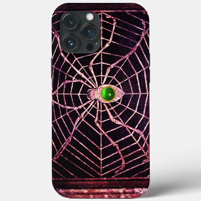 Funda De Case-Mate Para iPhone SPIDER Y WEB Green Emerald Gem, Negro (Reverso )