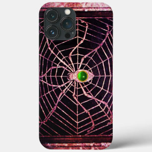 Funda Para iPhone 13 Pro Max SPIDER Y WEB Green Emerald Gem, Negro