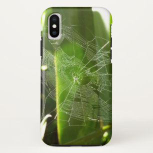 Funda Para iPhone XS Spiderweb en la naturaleza de las hojas tropicales