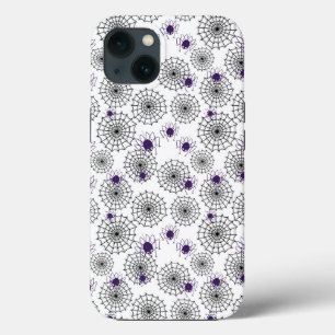 Funda Para iPhone 13 Spiderweb & Purple Spider Patrón blanco de Hallowe