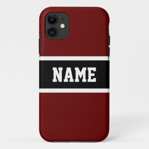 Funda Para iPhone 11 Sporty Deep Red Black White Athletic Stripes Texto