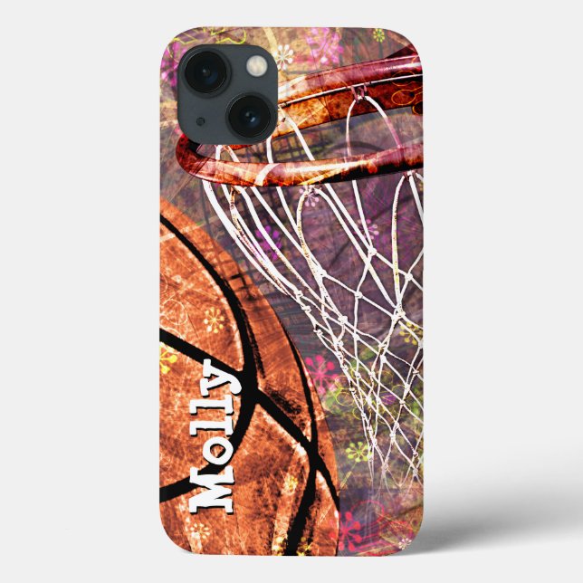 Funda De Case-Mate Para iPhone Sporty Girly Basketball agrega su nombre (Reverso)