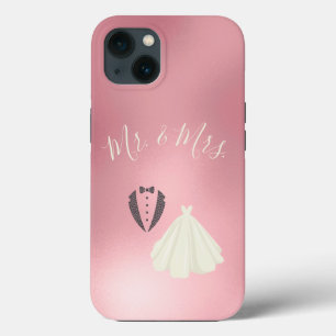 Funda Para iPhone 13 Sr. Bride Groom Boda Metálico Rosa
