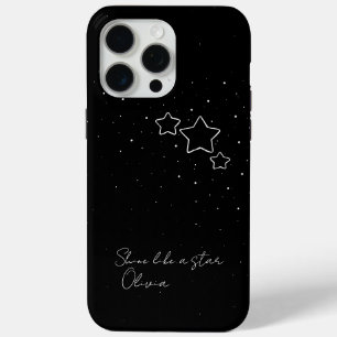 Funda Para iPhone 15 Pro Max Star Trio en blanco y negro con mensaje y nombre