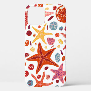 Funda Para iPhone 12 Starfishes, cáscaras y piedras vint dibujado a ma