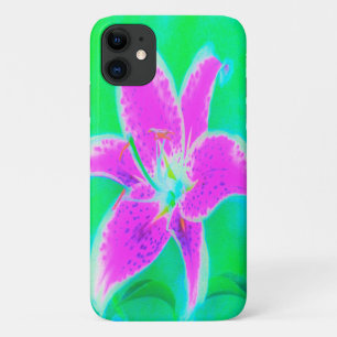 Funda Para iPhone 11 Stargazer rosa caliente Lily sobre Turquesa y Verd