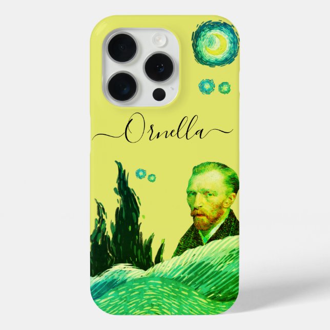 Funda De Case-Mate Para iPhone STARS elegant face VanGogh text editable yellow (Reverso )