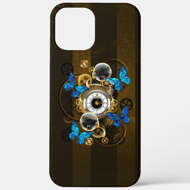 Funda De Case-Mate Para iPhone Steampunk Gears and Blue Butterflies (Reverso )