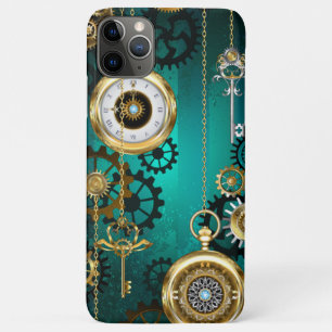 Funda Para iPhone 11 Pro Max Steampunk Jewelry Watch sobre un fondo verde