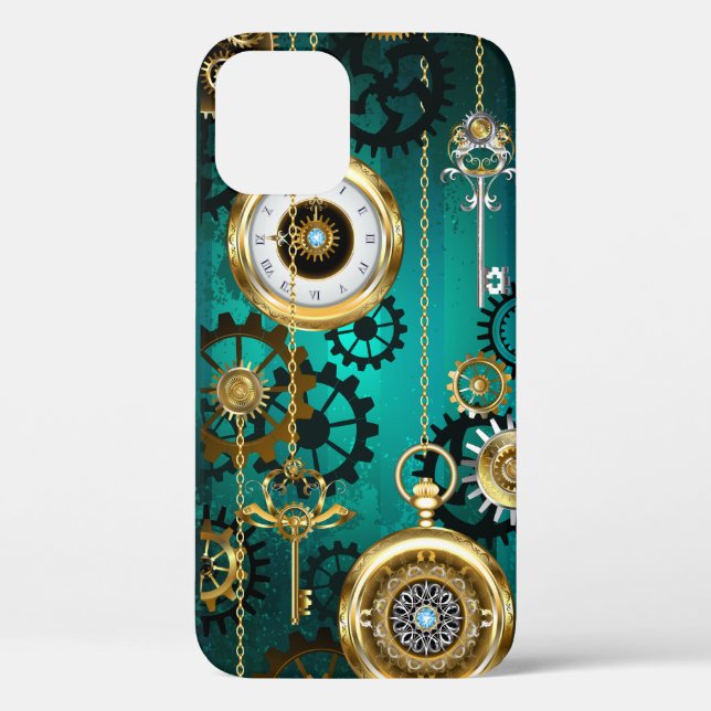Funda De Case-Mate Para iPhone Steampunk Jewelry Watch sobre un fondo verde (Reverso )