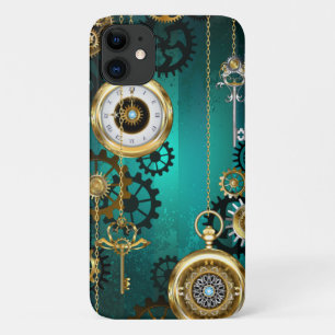 Funda Para iPhone 11 Steampunk Jewelry Watch sobre un fondo verde