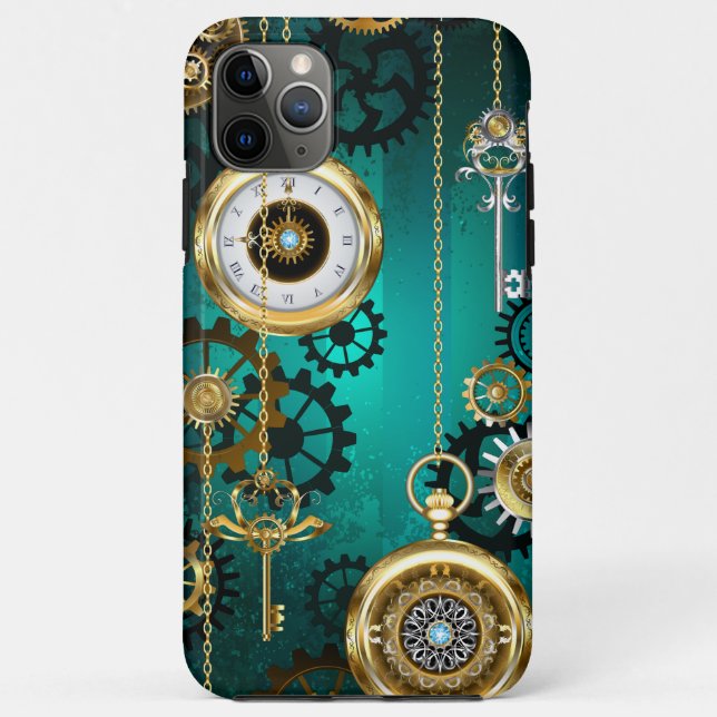 Funda De Case-Mate Para iPhone Steampunk Jewelry Watch sobre un fondo verde (Reverso)